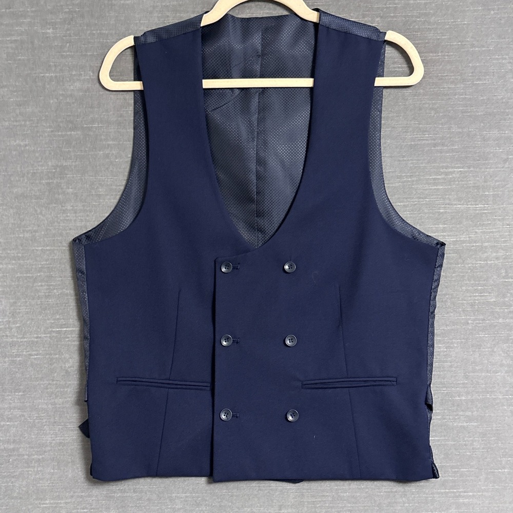 Suit Vest 38 Blue Double Breasted Formal Waistcoat Dressy Dapper Classic Cinch